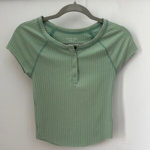 American Eagle Outfitters Green Ribbed Women's Top Size Small